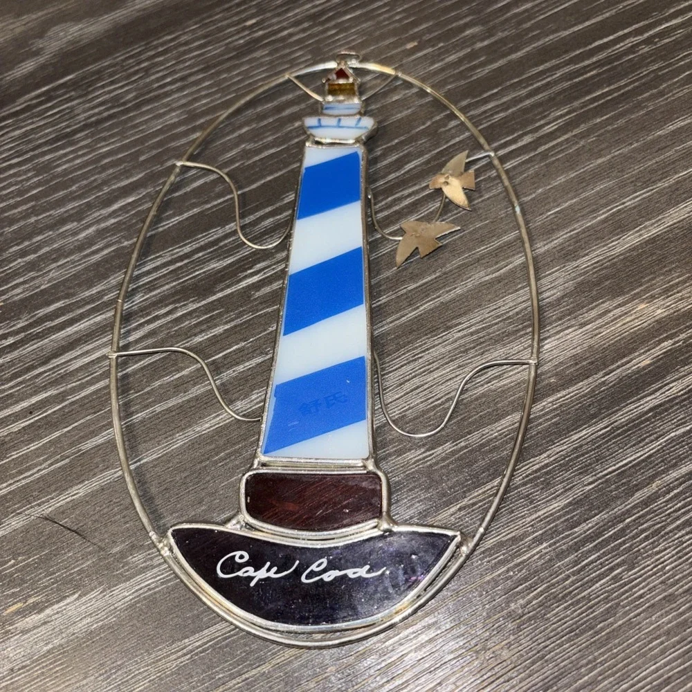 Lighthouse And Birds Stained Glass Sun Catcher Handmade Multi‎ Color